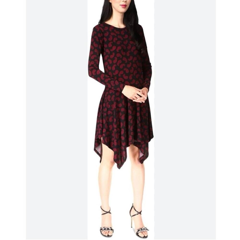 Michael Kors Dropped Waist Dress Women’s Sz M Black Dark Ruby Paisley Print NWT